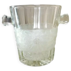 Seau à champagne, style et époque art déco, cristal épais, moulé, dépoli