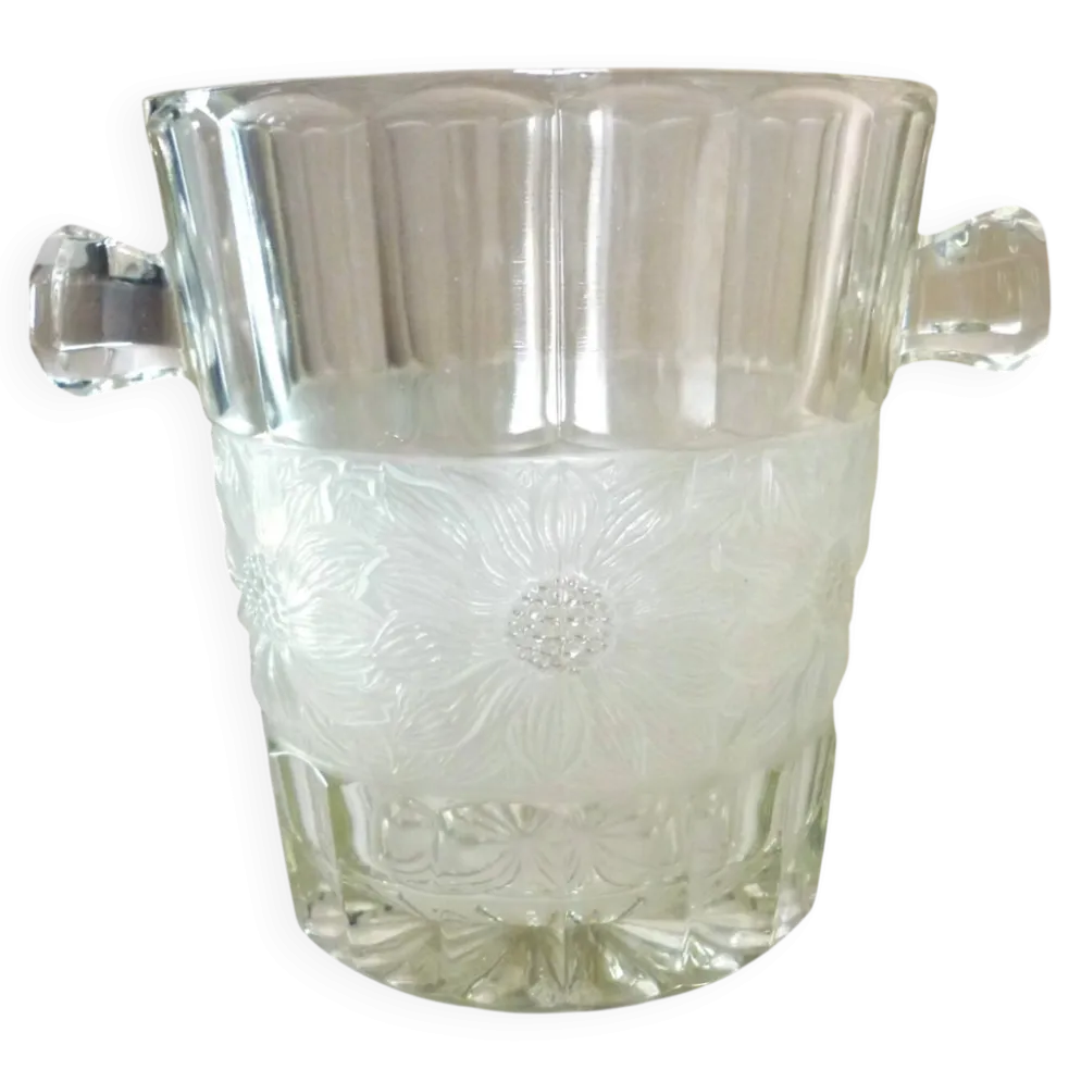 Seau à champagne, style et époque art déco, cristal épais, moulé, dépoli