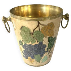 Seau à champagne vintage en cloisonné français avec un design de raisins et de vignes.