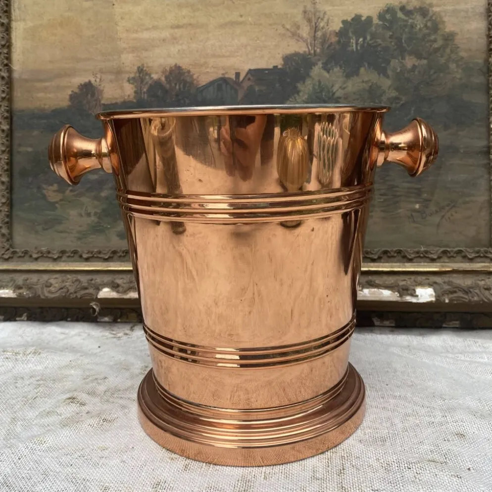 Seau à champagne vintage en cuivre véritable et inox