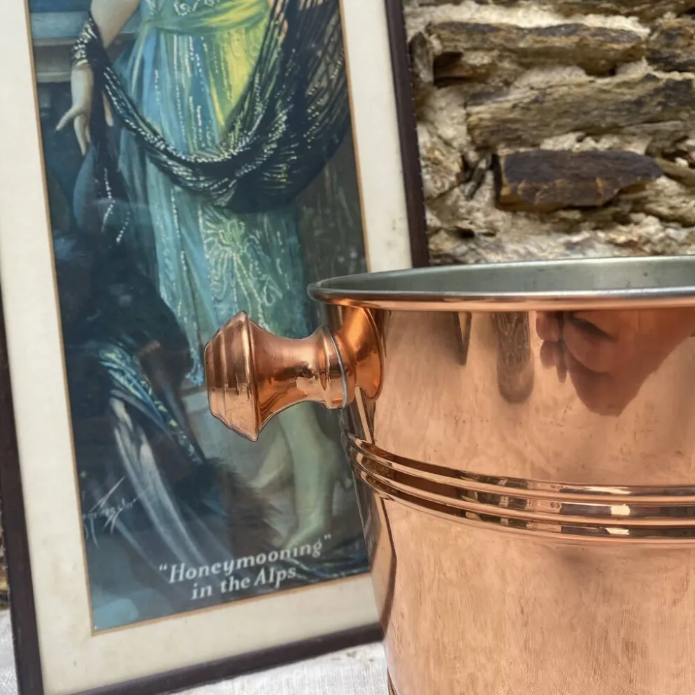 Seau à champagne vintage en cuivre véritable et inox