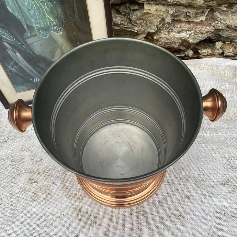 Seau à champagne vintage en cuivre véritable et inox