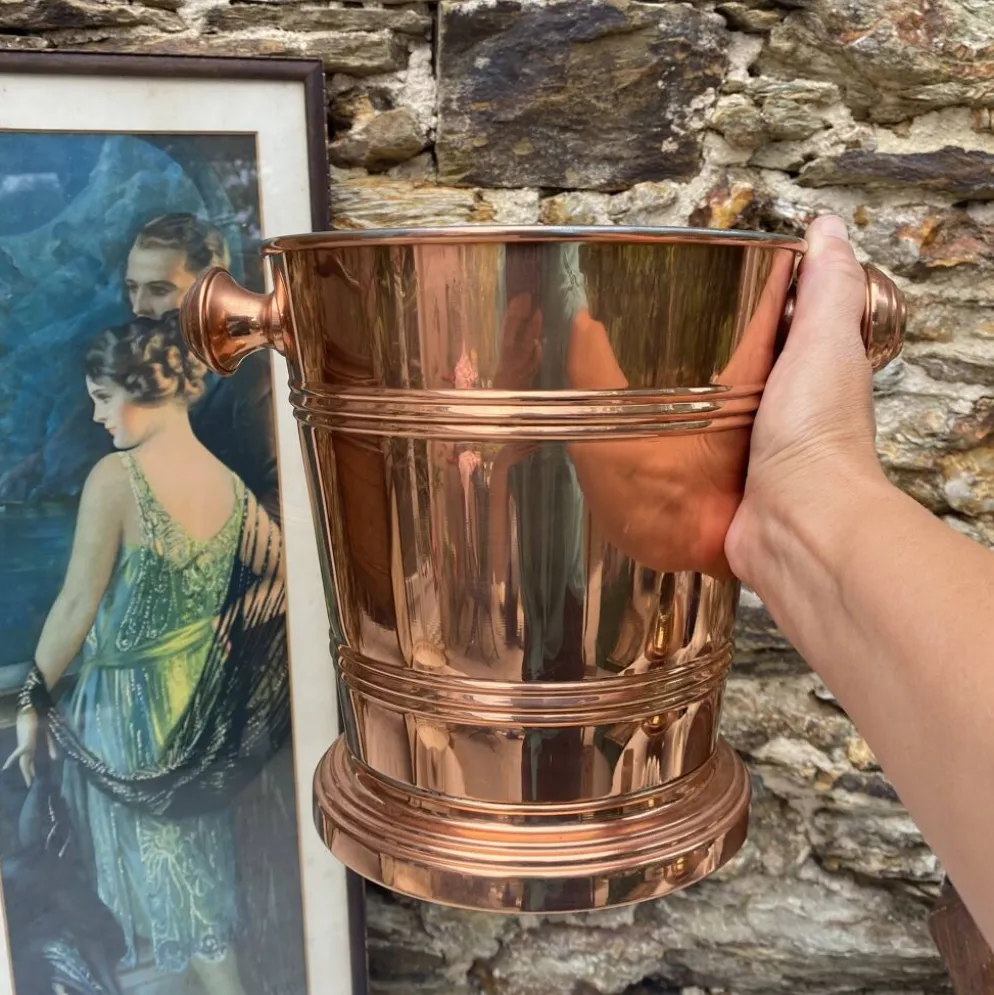 Seau à champagne vintage en cuivre véritable et inox
