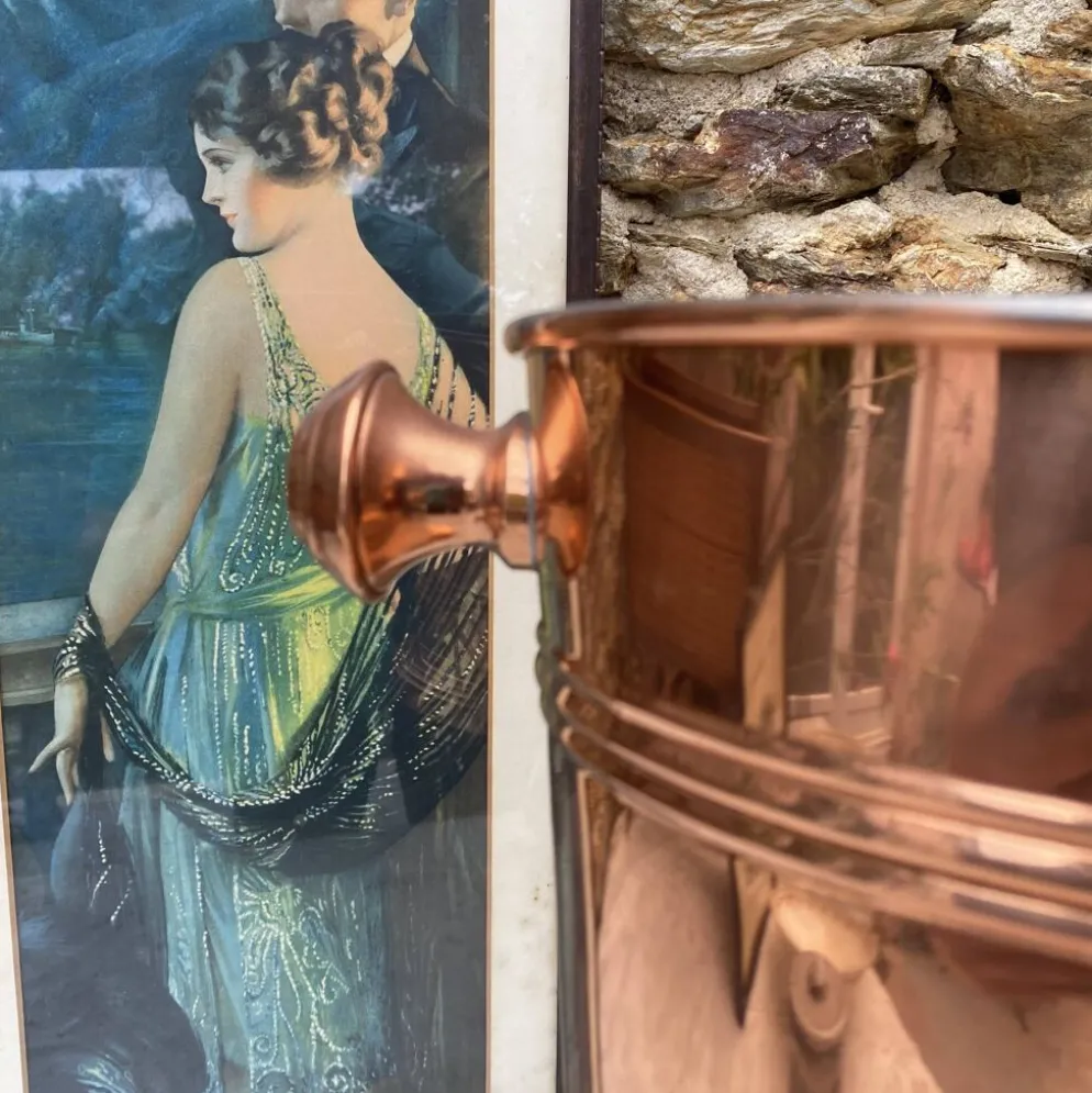Seau à champagne vintage en cuivre véritable et inox