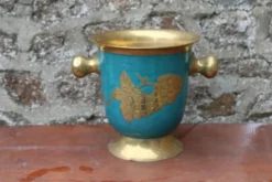 Seau à champagne vintage en laiton turquoise à décor de raisins