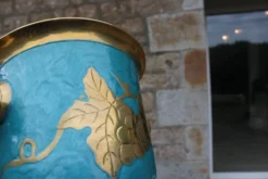Seau à champagne vintage en laiton turquoise à décor de raisins