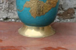Seau à champagne vintage en laiton turquoise à décor de raisins