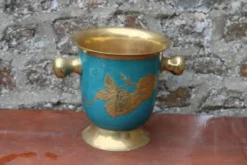 Seau à champagne vintage en laiton turquoise à décor de raisins