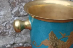 Seau à champagne vintage en laiton turquoise à décor de raisins