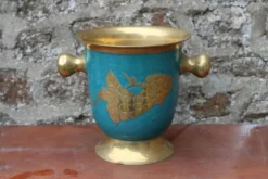 Seau à champagne vintage en laiton turquoise à décor de raisins