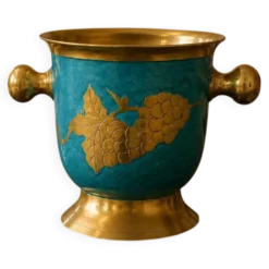 Seau à champagne vintage en laiton turquoise à décor de raisins