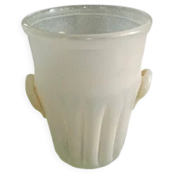 Seau en pâte de verre à oreille et cannelé beige