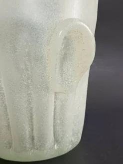 Seau en pâte de verre à oreille et cannelé beige