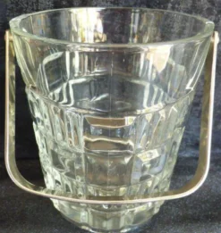 Seau à glace ancien chic en verre avec sa hase métal - Excellent éat