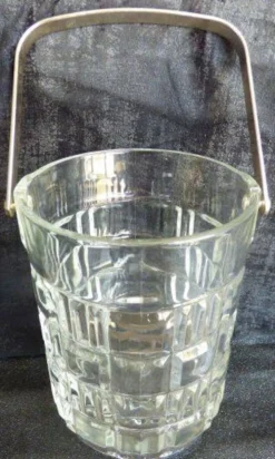 Seau à glace ancien chic en verre avec sa hase métal - Excellent éat