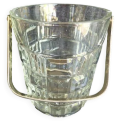 Seau à glace ancien chic en verre avec sa hase métal - Excellent éat