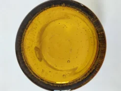 Seau à glace Biot vintage en verre soufflé bullé ambré, signé