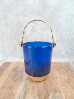 Seau à glace bleu cobalt – style Holmegaard / design scandinave 60–70
