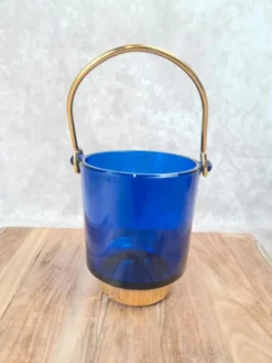 Seau à glace bleu cobalt – style Holmegaard / design scandinave 60–70