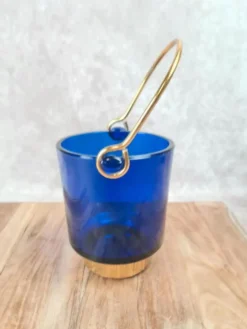Seau à glace bleu cobalt – style Holmegaard / design scandinave 60–70