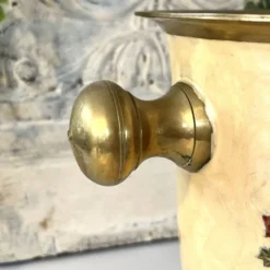 Seau à glace Cloisonné, vintage français en émail pêche avec motif floral de faisan.