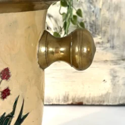 Seau à glace Cloisonné, vintage français en émail pêche avec motif floral de faisan.