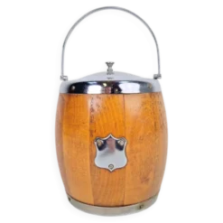 Seau à glace en bois vintage avec intérieur en céramique, années 1960