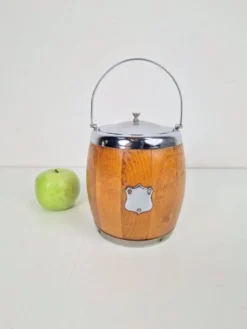 Seau à glace en bois vintage avec intérieur en céramique, années 1960