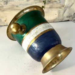 Seau à glace en cloisonné français, barware vintage en incrustation de coquillage émaillé.