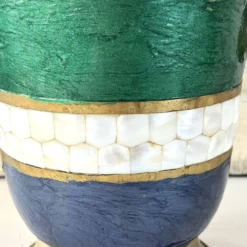 Seau à glace en cloisonné français, barware vintage en incrustation de coquillage émaillé.