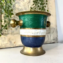 Seau à glace en cloisonné français, barware vintage en incrustation de coquillage émaillé.