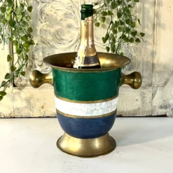 Seau à glace en cloisonné français, barware vintage en incrustation de coquillage émaillé.