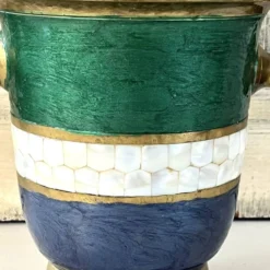Seau à glace en cloisonné français, barware vintage en incrustation de coquillage émaillé.