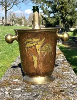 Seau à glace en cloisonné émaillé en laiton, floral français pour champagne