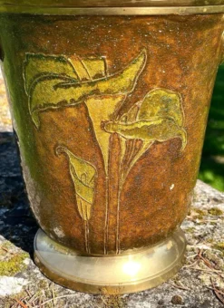 Seau à glace en cloisonné émaillé en laiton, floral français pour champagne
