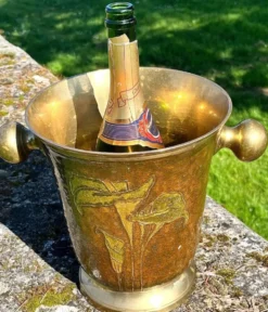 Seau à glace en cloisonné émaillé en laiton, floral français pour champagne