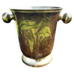 Seau à glace en cloisonné émaillé en laiton, floral français pour champagne