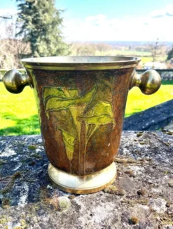 Seau à glace en cloisonné émaillé en laiton, floral français pour champagne