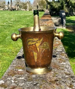 Seau à glace en cloisonné émaillé en laiton, floral français pour champagne