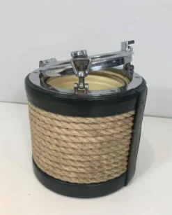 Seau à glace en cuir, corde et chrome dans le goût de Jacques Adnet