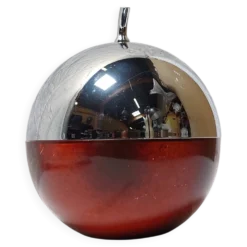 Seau à glace en forme de pomme, métal chromé et bakélite rouge, France, 70s
