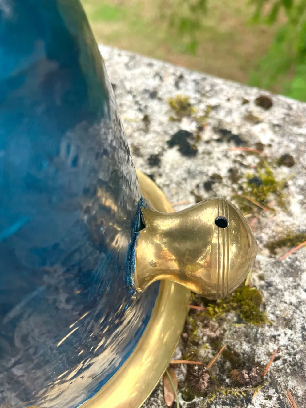 Seau à glace en laiton cloisonné, refroidisseur à champagne floral en émail bleu