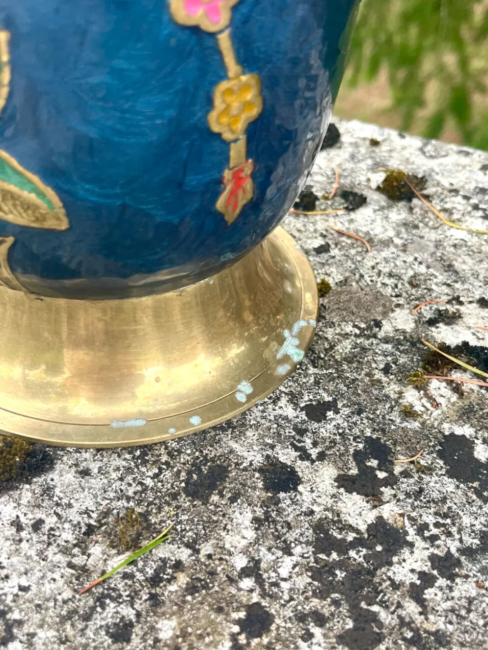 Seau à glace en laiton cloisonné, refroidisseur à champagne floral en émail bleu