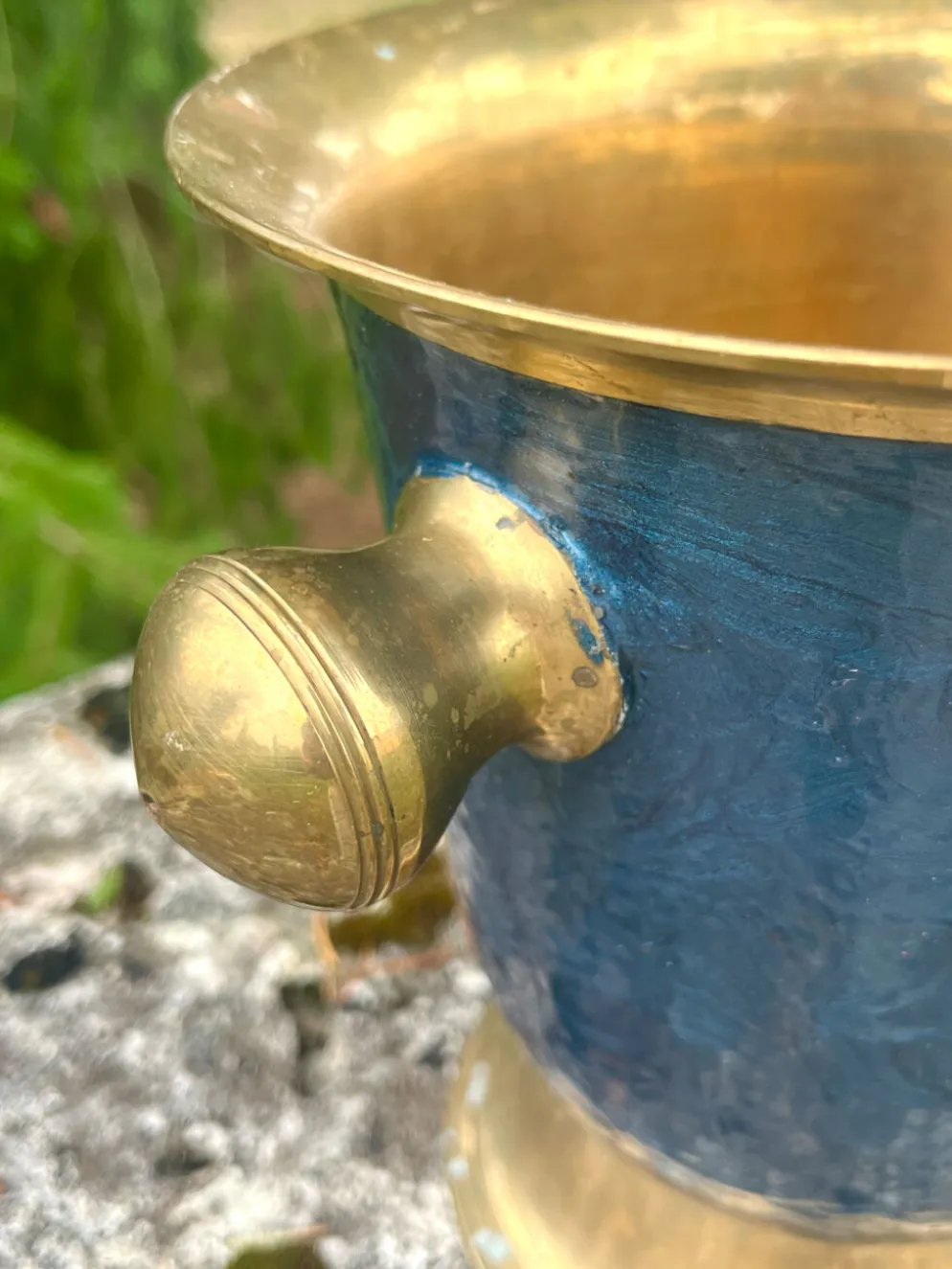 Seau à glace en laiton cloisonné, refroidisseur à champagne floral en émail bleu