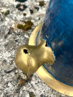 Seau à glace en laiton cloisonné, refroidisseur à champagne floral en émail bleu