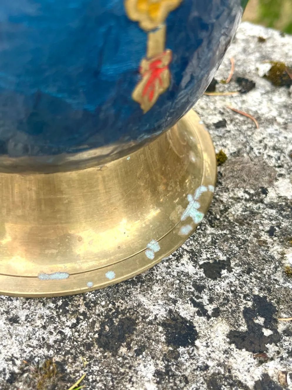 Seau à glace en laiton cloisonné, refroidisseur à champagne floral en émail bleu