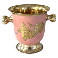 Seau à glace en émail – Vintage français rose doré vigne à raisin seau à champagne