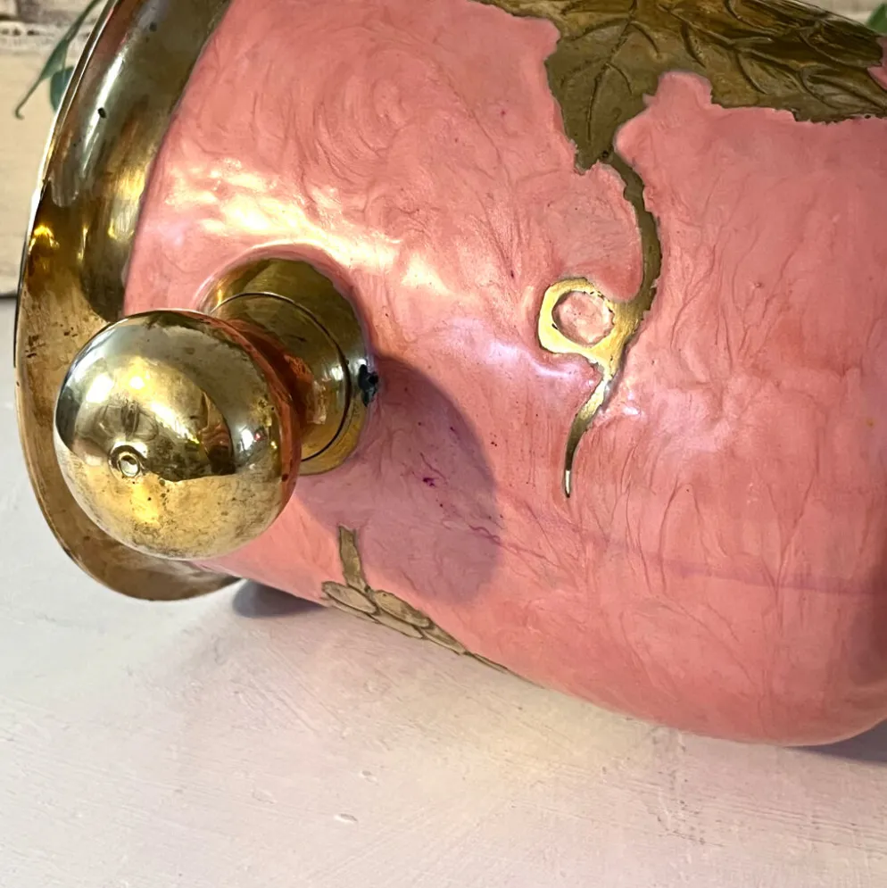 Seau à glace en émail – Vintage français rose doré vigne à raisin seau à champagne