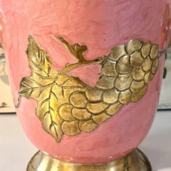 Seau à glace en émail – Vintage français rose doré vigne à raisin seau à champagne