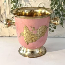 Seau à glace en émail – Vintage français rose doré vigne à raisin seau à champagne